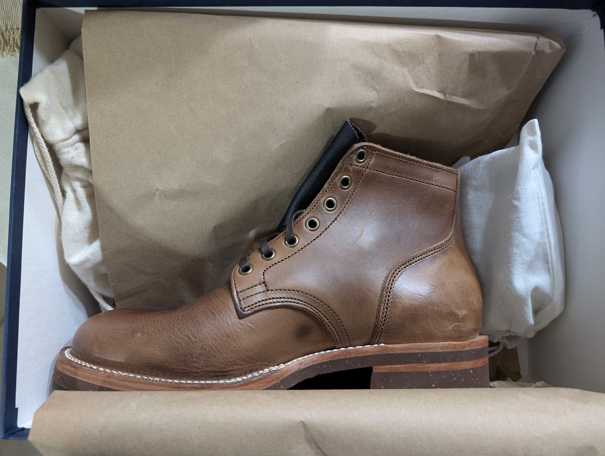 Photo by lemonpeak on August 8, 2025 of the Oak Street Bootmakers Storm Boot in Horween Natural Chromexcel.