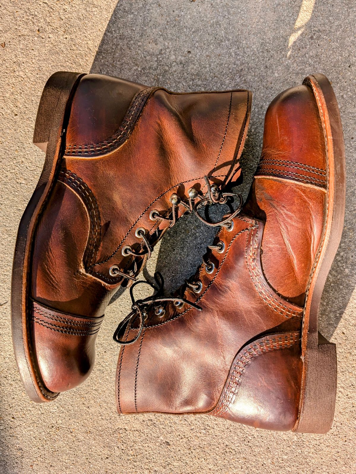 Photo by lemonpeak on May 19, 2025 of the Red Wing Iron Ranger in S.B. Foot Copper Rough and Tough.