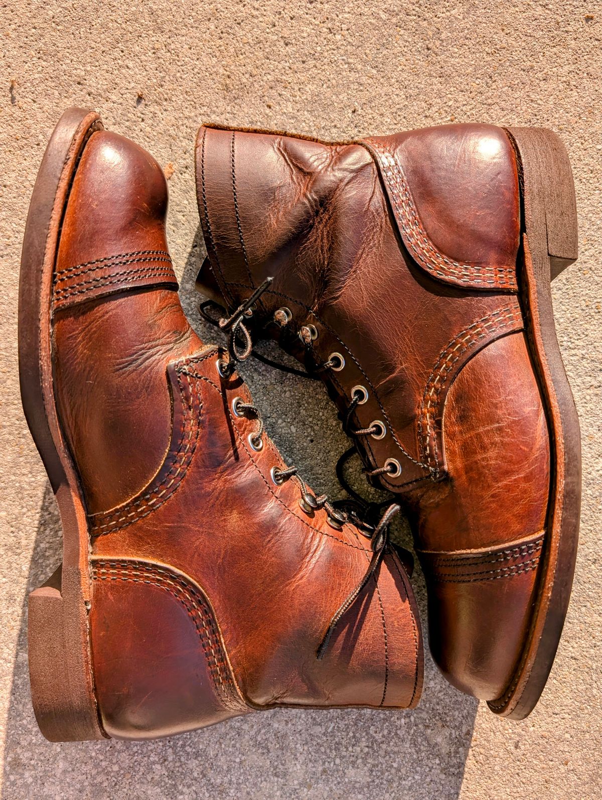 Photo by lemonpeak on May 19, 2025 of the Red Wing Iron Ranger in S.B. Foot Copper Rough and Tough.