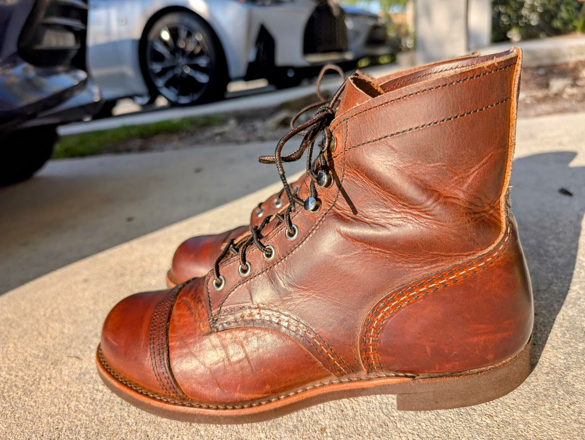 Photo by lemonpeak on May 19, 2025 of the Red Wing Iron Ranger in S.B. Foot Copper Rough and Tough.