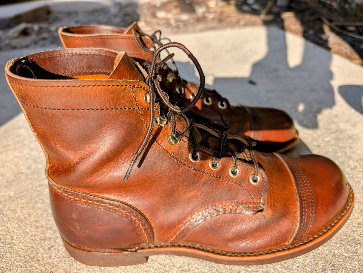 Photo by lemonpeak on May 19, 2025 of the Red Wing Iron Ranger in S.B. Foot Copper Rough and Tough.