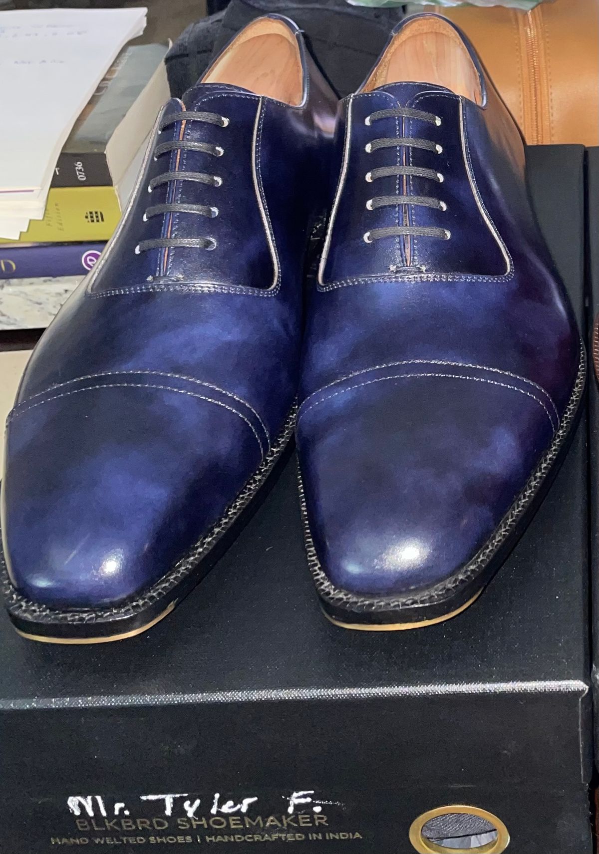 Photo by AmericanFlo on July 3, 2024 of the Blkbrd Shoemaker Adel in Zonta Navy Museum Calf.
