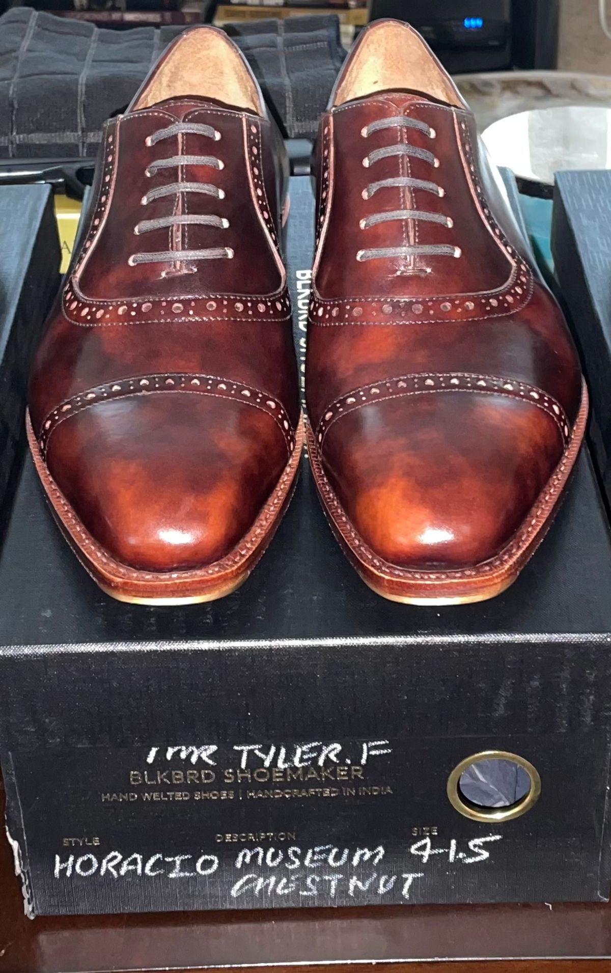 Photo by AmericanFlo on May 31, 2024 of the Blkbrd Shoemaker Horacio in Zonta Chestnut Museum Calf.