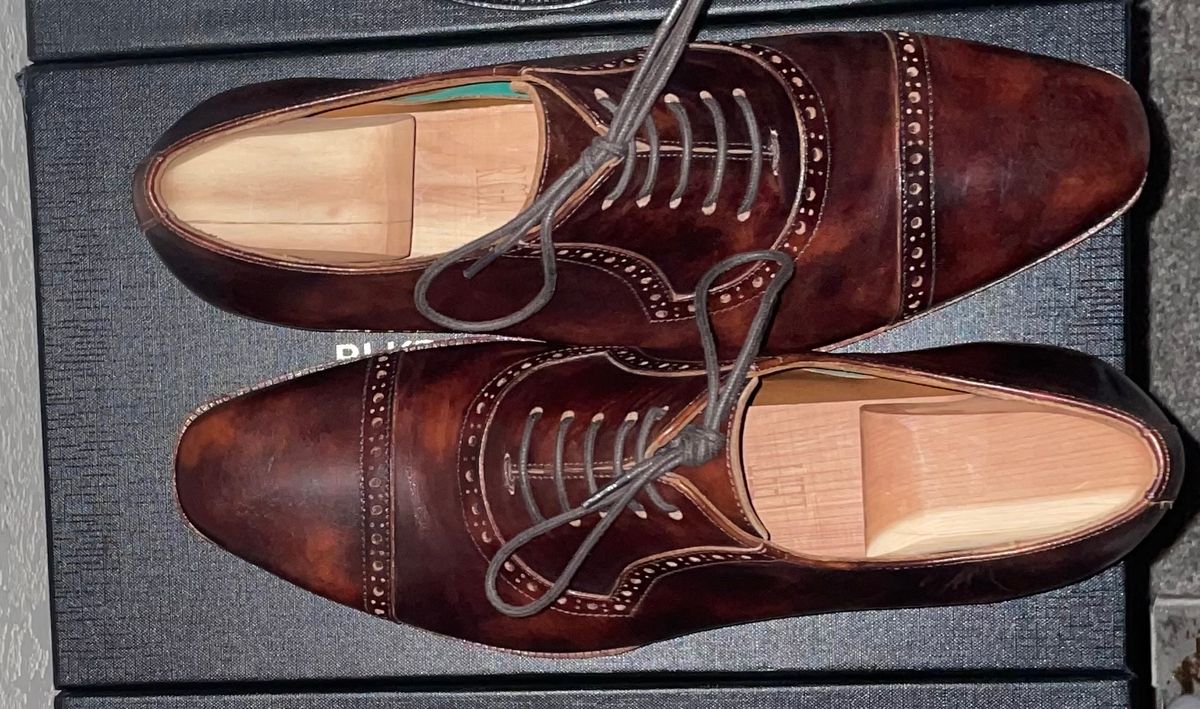 Photo by AmericanFlo on August 23, 2025 of the Blkbrd Shoemaker Horacio in Zonta Chestnut Museum Calf.