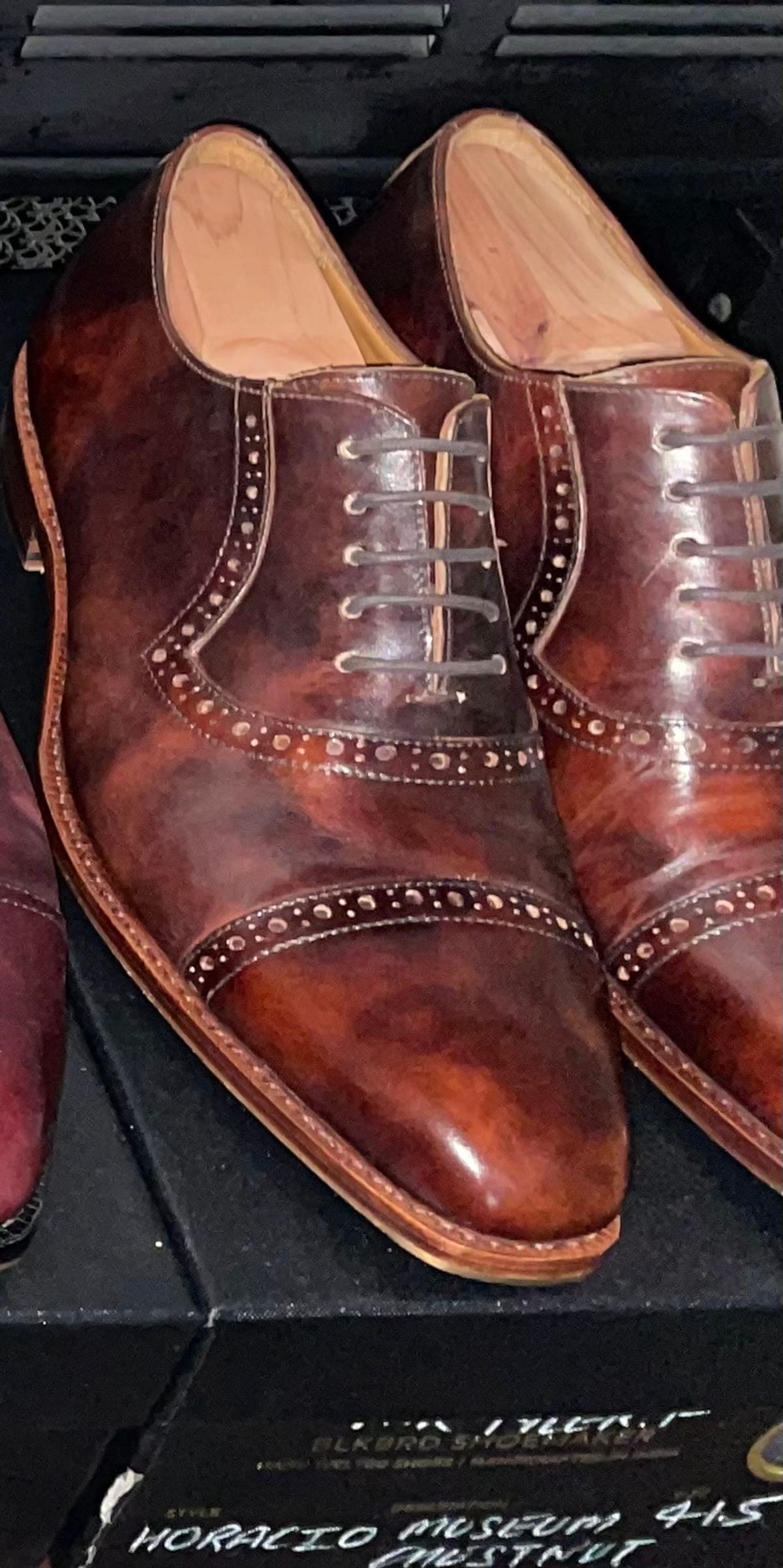 Photo by AmericanFlo on July 3, 2024 of the Blkbrd Shoemaker Horacio in Zonta Chestnut Museum Calf.