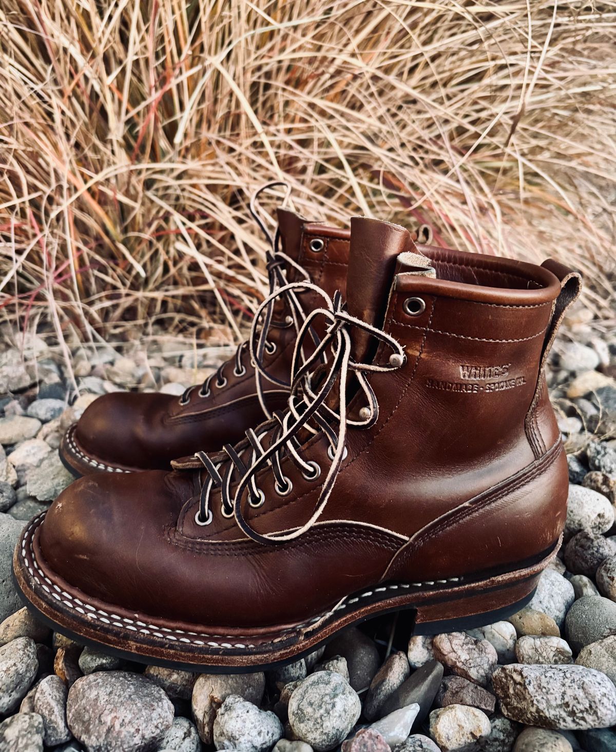 Photo by EliCashsWildcat on December 6, 2024 of the White's 350 Cutter in Horween British Tan Chromexcel.