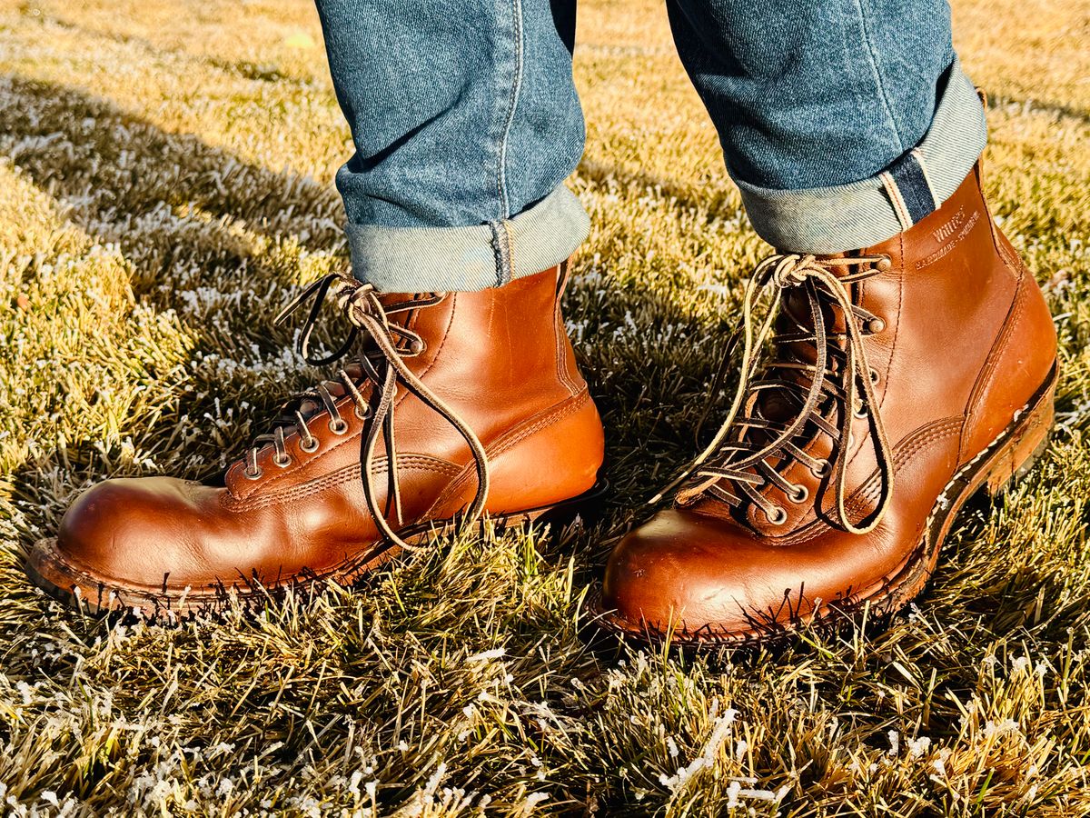Photo by EliCashsWildcat on January 5, 2025 of the White's 350 Cutter in Horween British Tan Chromexcel.