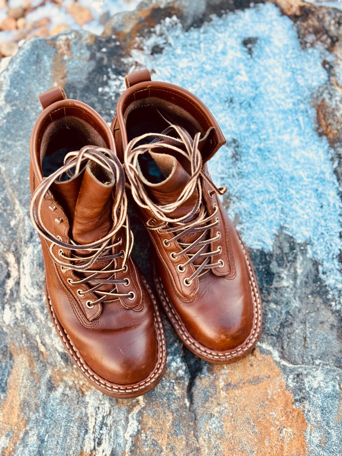 Photo by EliCashsWildcat on January 5, 2025 of the White's 350 Cutter in Horween British Tan Chromexcel.