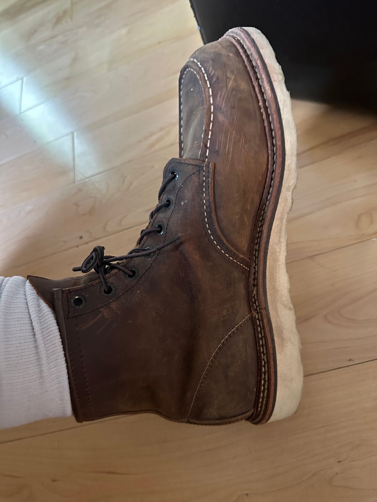 Photo by Clarsenoffroad on July 8, 2025 of the Red Wing Moc Tough 1907 in S.B. Foot Copper Rough and Tough.