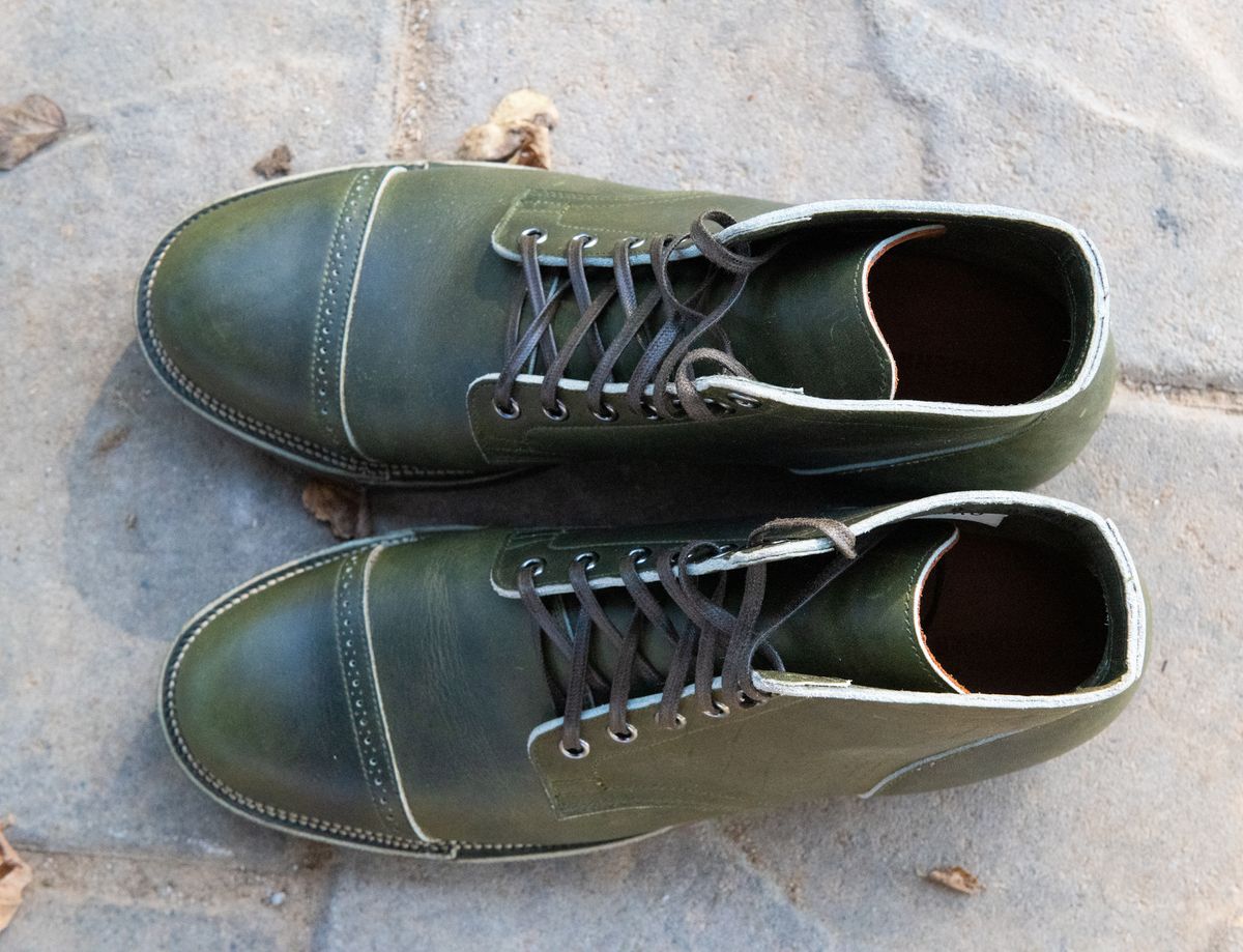 Photo by kungfubeach on October 1, 2025 of the Viberg Service Boot in Horween Olive Chromepak.