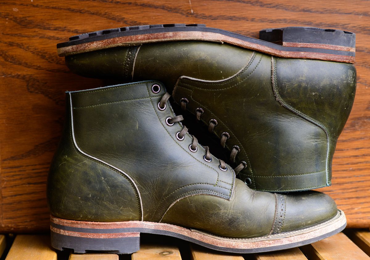 Photo by kungfubeach on November 2, 2025 of the Viberg Service Boot in Horween Olive Chromepak.
