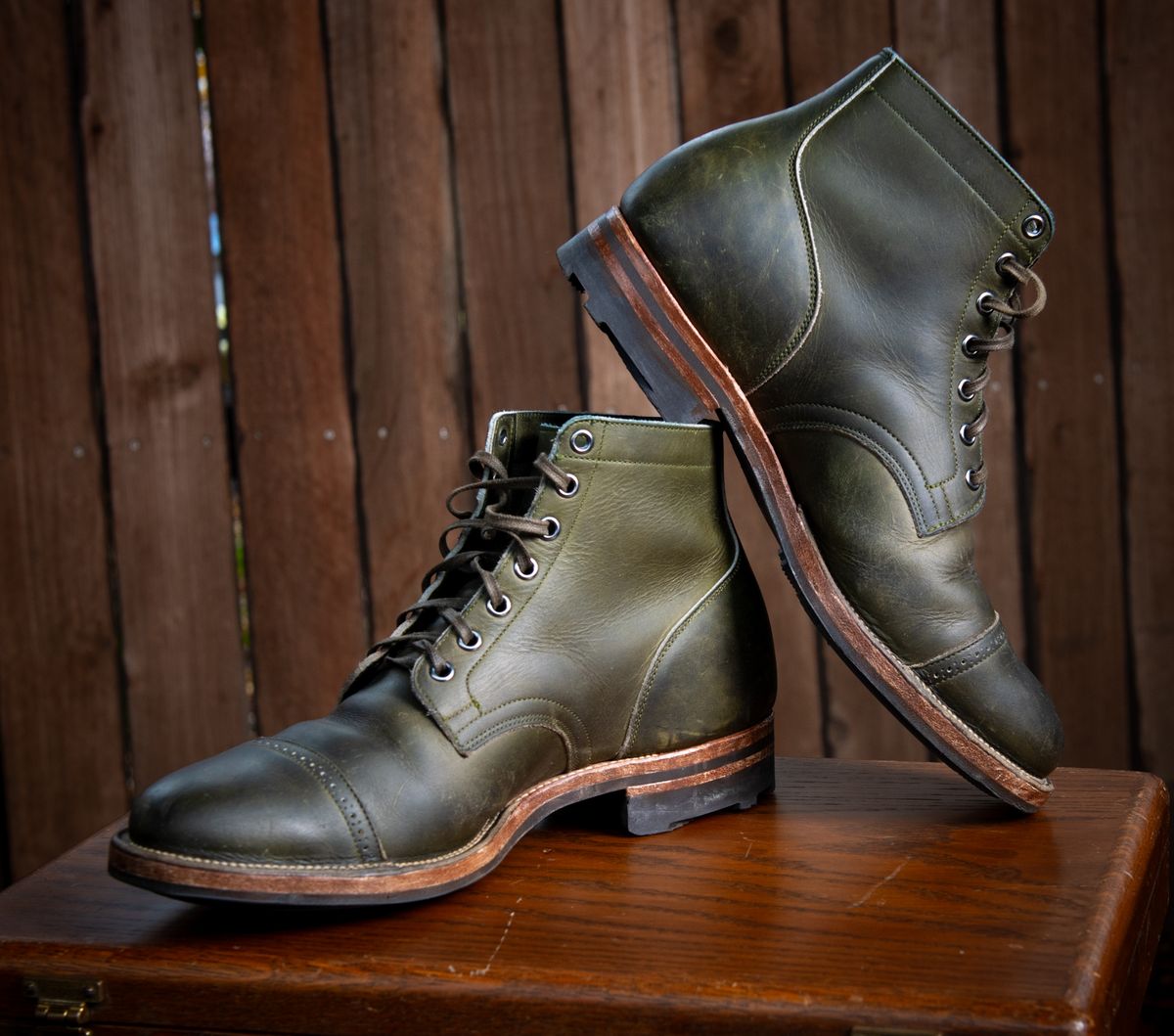 Photo by kungfubeach on December 20, 2025 of the Viberg Service Boot in Horween Olive Chromepak.