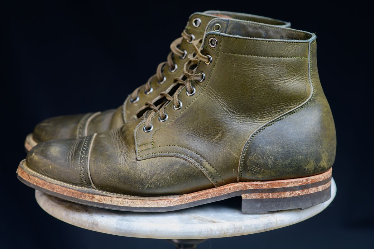 Photo by kungfubeach on April 6, 2026 of the Viberg Service Boot in Horween Olive Chromepak.