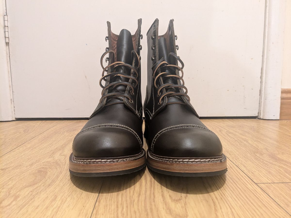 Photo by swoob on October 1, 2024 of the Bright Shoemakers Combat Boot in Olive Oil Veg Tan.