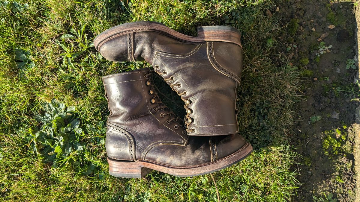 Photo by swoob on January 2, 2025 of the Bright Shoemakers Combat Boot in Olive Oil Veg Tan.