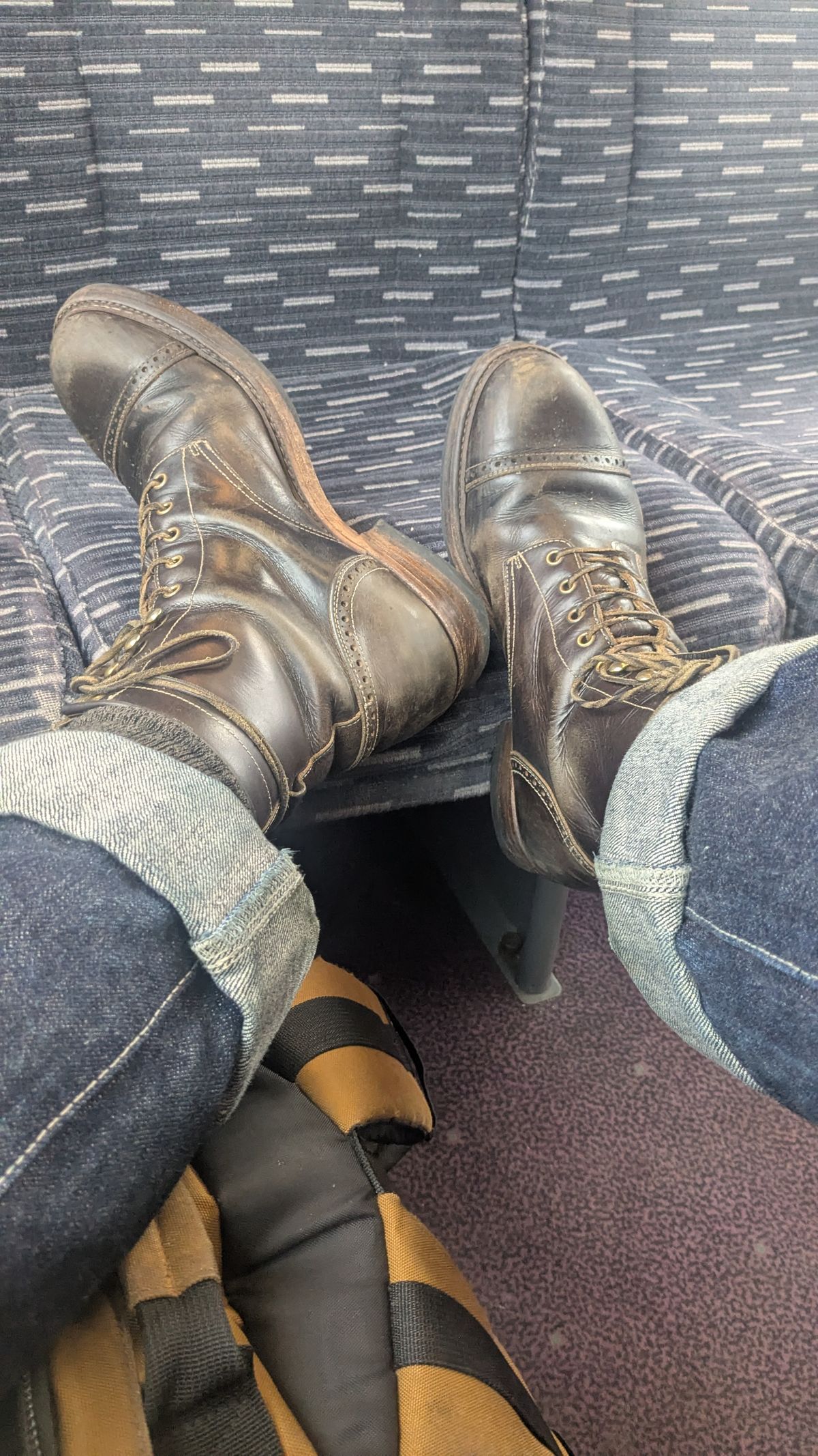 Photo by swoob on March 7, 2025 of the Bright Shoemakers Combat Boot in Olive Oil Veg Tan.