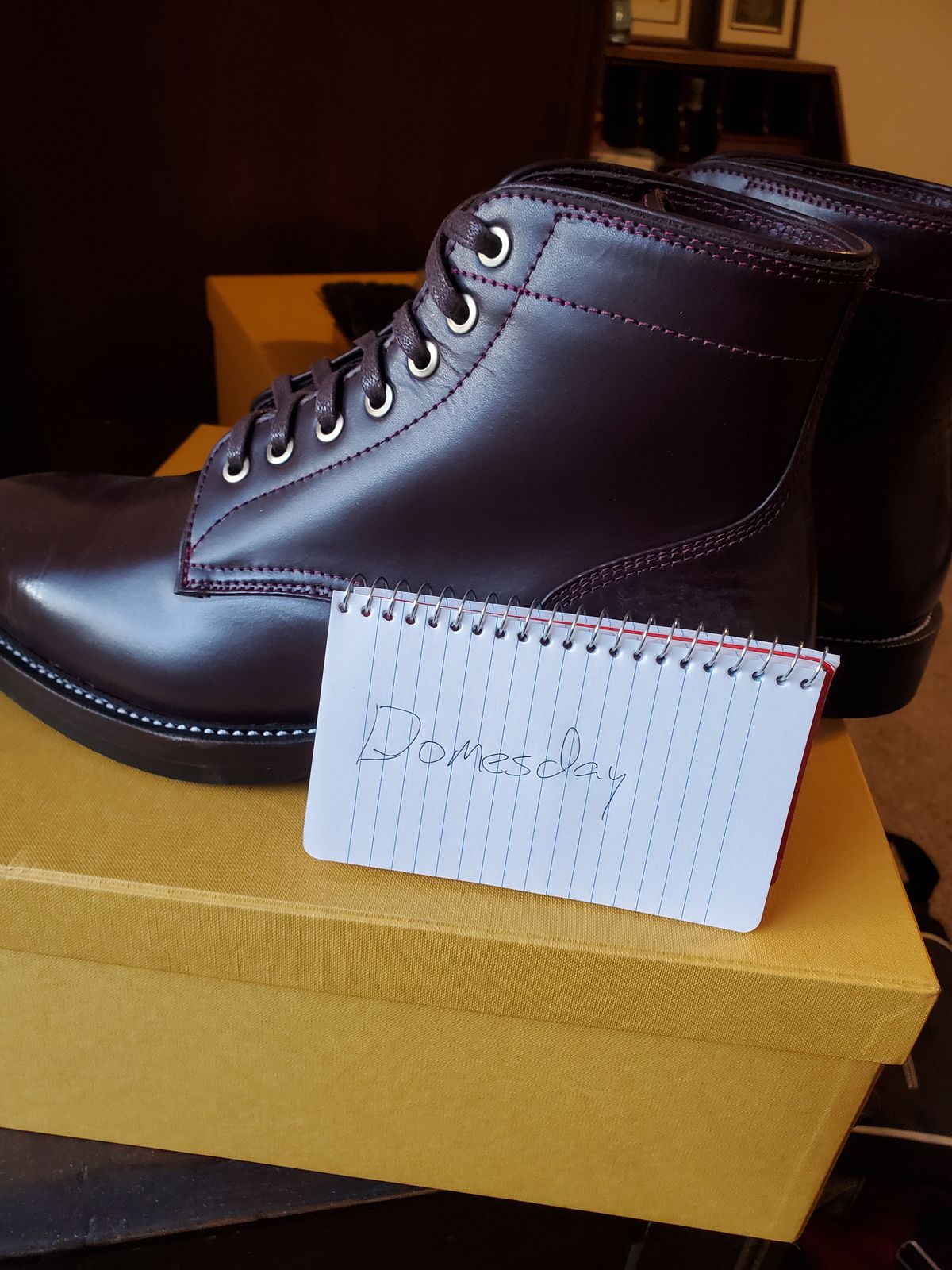 Photo by MDM on October 1, 2024 of the Txture Txture / Pacific boots in Red Wine Pull Up (local).