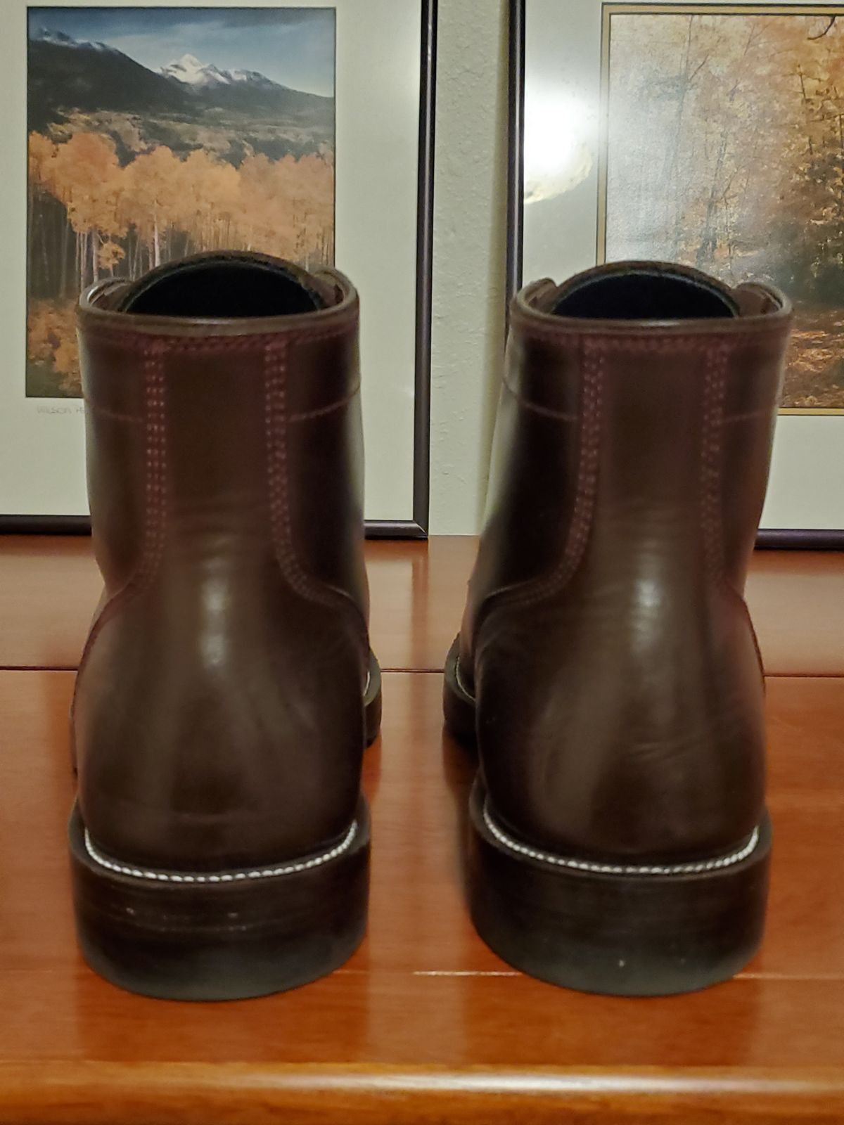 Photo by MDM on December 6, 2024 of the Txture Txture / Pacific boots in Red Wine Pull Up (local).