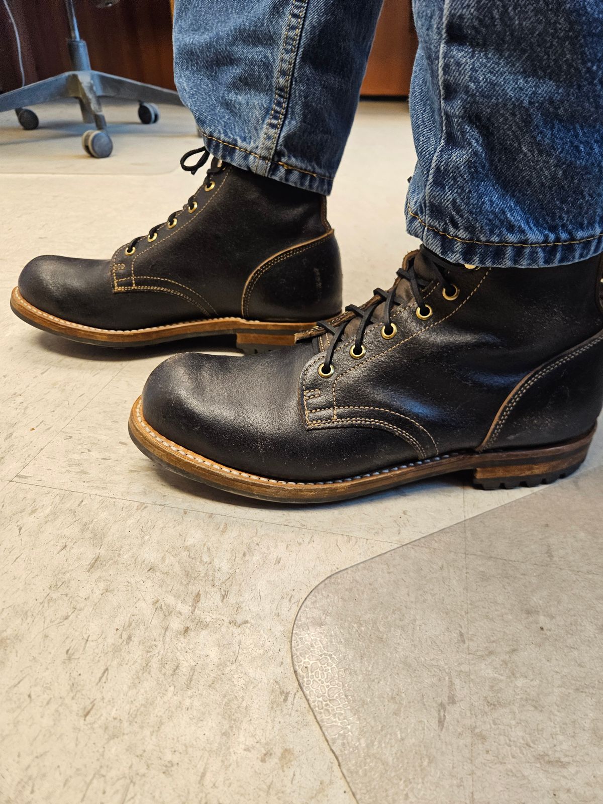 Photo by jhiatt77 on February 9, 2026 of the Truman Plain Toe Boot in Horween Black Waxed Flesh.