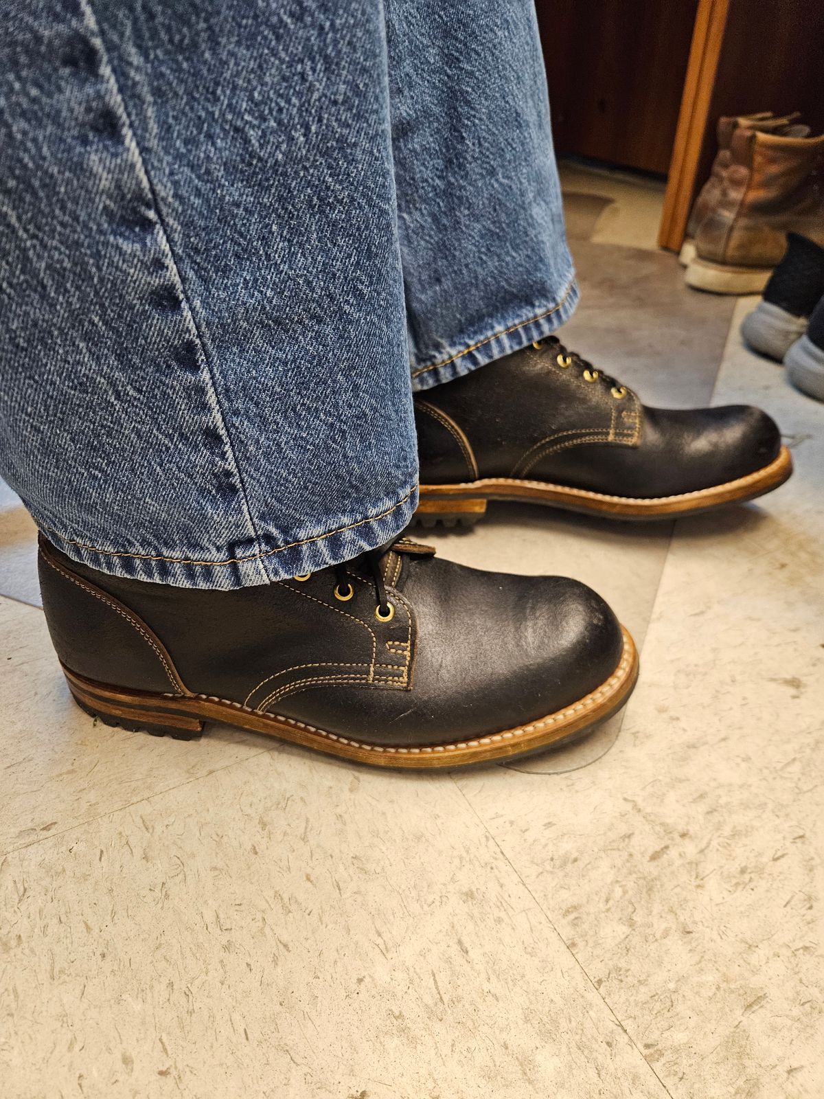 Photo by jhiatt77 on February 9, 2026 of the Truman Plain Toe Boot in Horween Black Waxed Flesh.