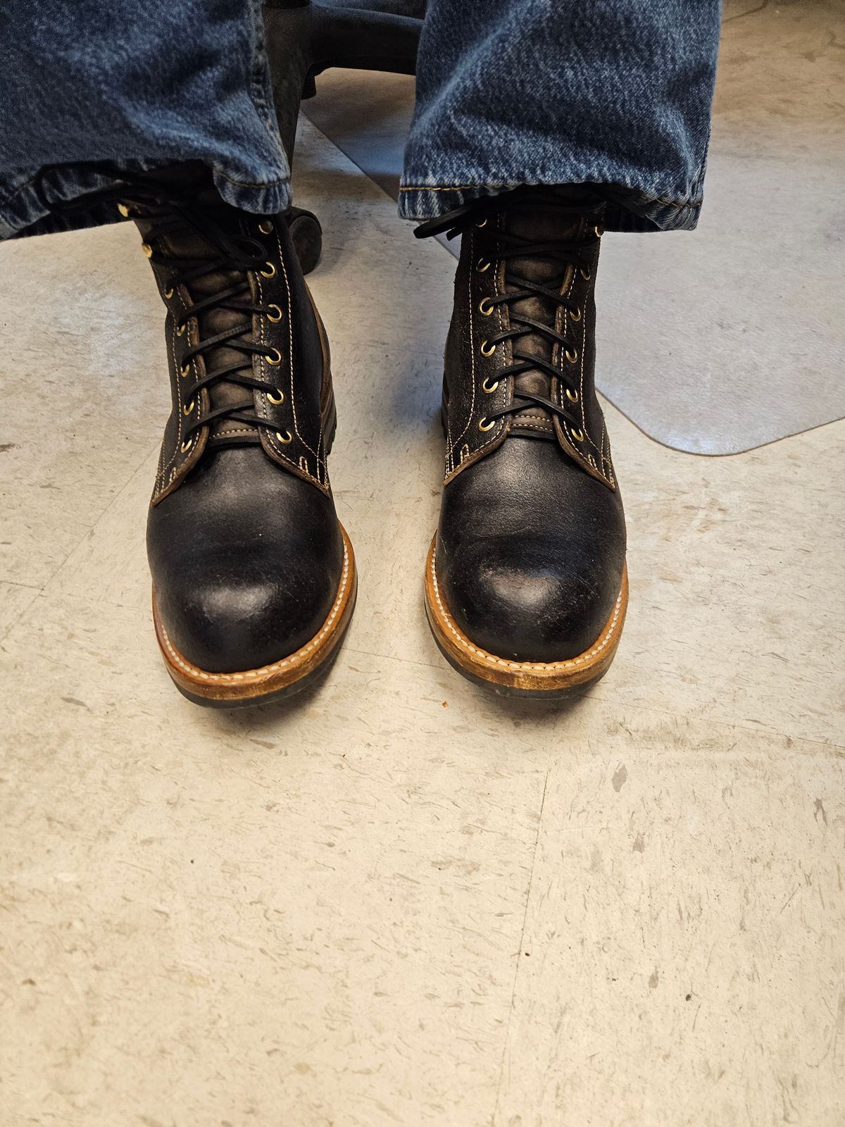 Photo by jhiatt77 on February 9, 2026 of the Truman Plain Toe Boot in Horween Black Waxed Flesh.