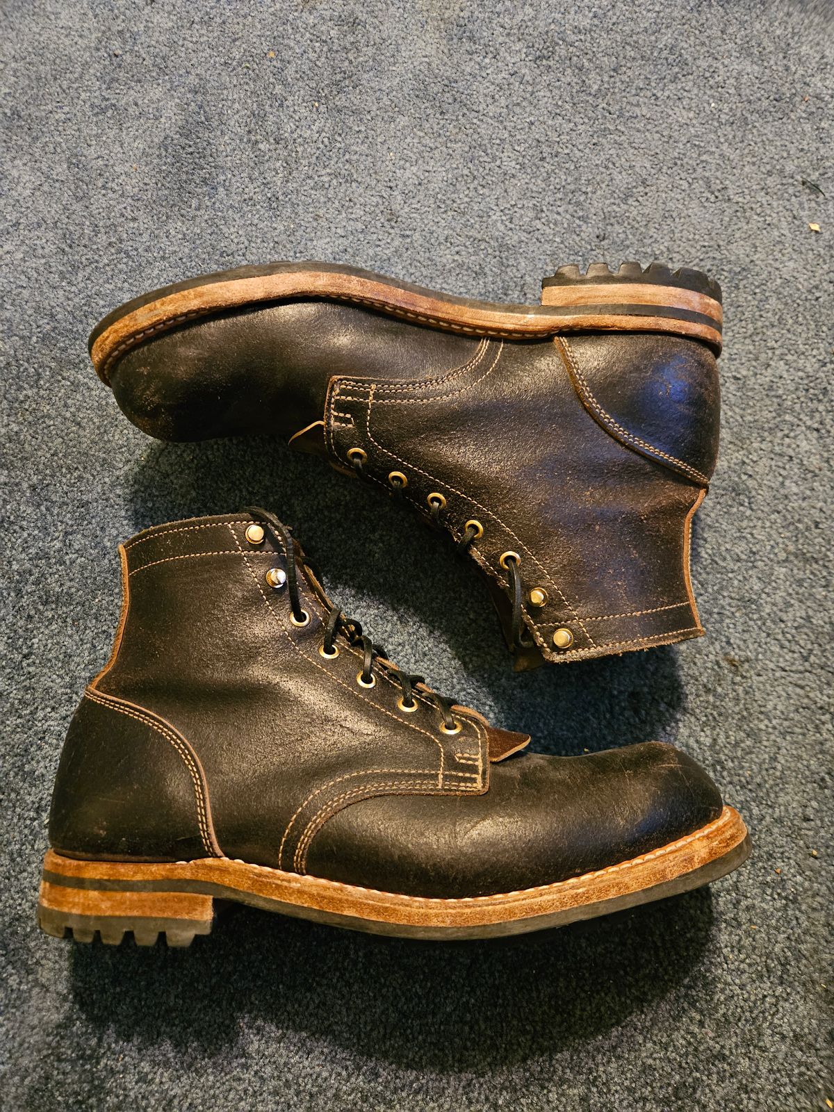 Photo by jhiatt77 on February 27, 2026 of the Truman Plain Toe Boot in Horween Black Waxed Flesh.