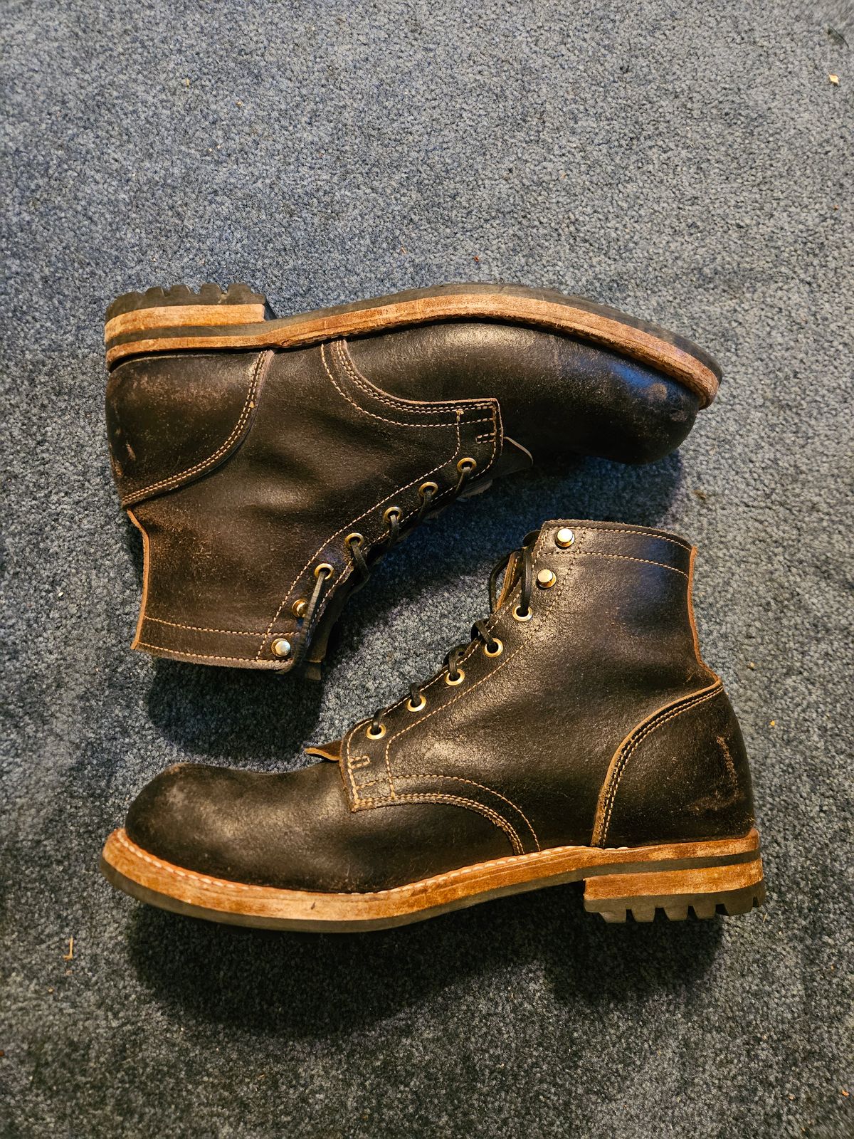 Photo by jhiatt77 on February 27, 2026 of the Truman Plain Toe Boot in Horween Black Waxed Flesh.