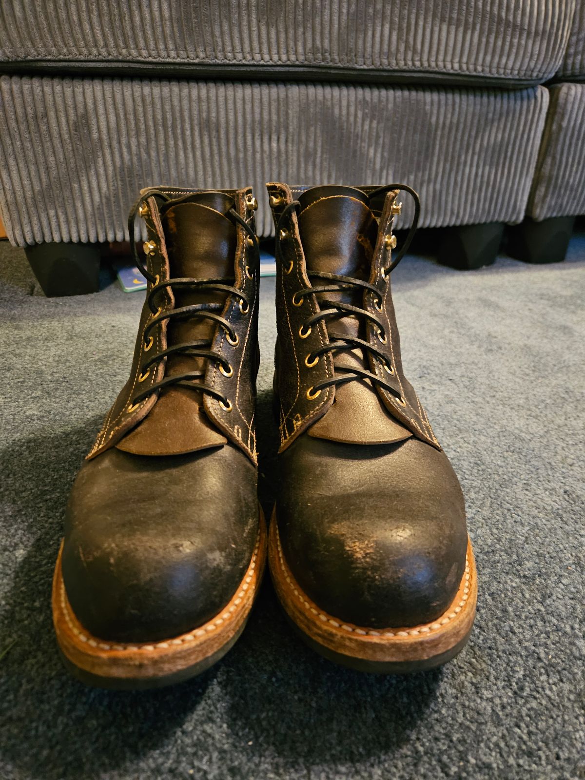 Photo by jhiatt77 on February 27, 2026 of the Truman Plain Toe Boot in Horween Black Waxed Flesh.