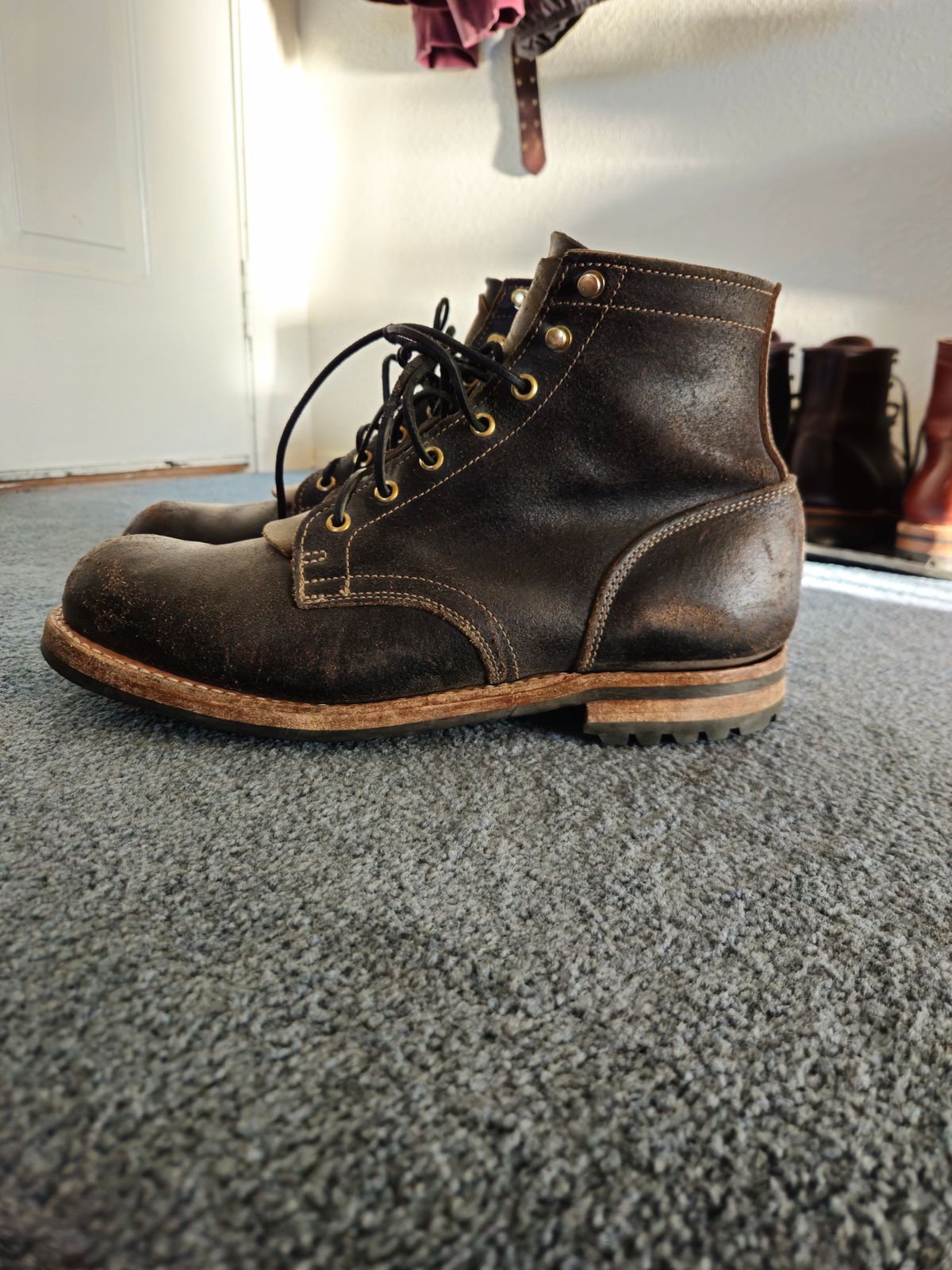 Photo by jhiatt77 on May 23, 2026 of the Truman Plain Toe Boot in Horween Black Waxed Flesh.