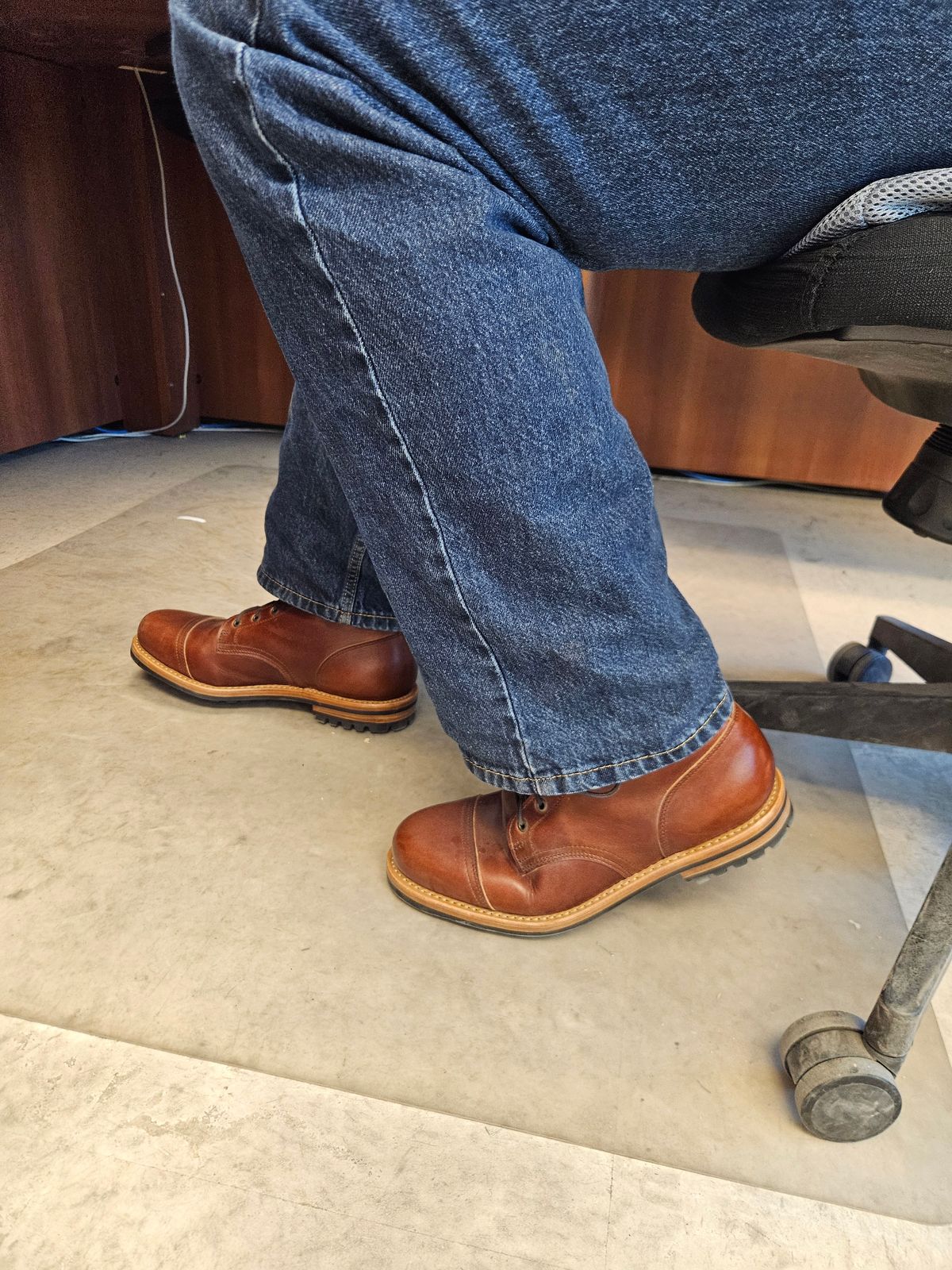 Photo by jhiatt77 on March 24, 2026 of the Truman Cap Toe Boot in Seidel Redwood Double Shot.