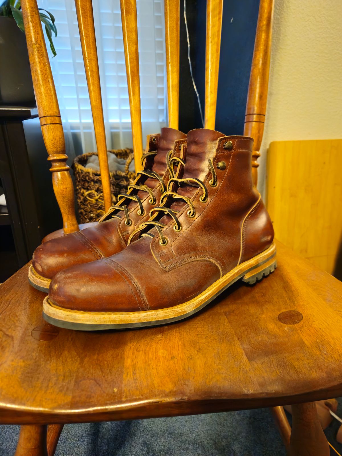 Photo by jhiatt77 on April 2, 2026 of the Truman Cap Toe Boot in Seidel Redwood Double Shot.