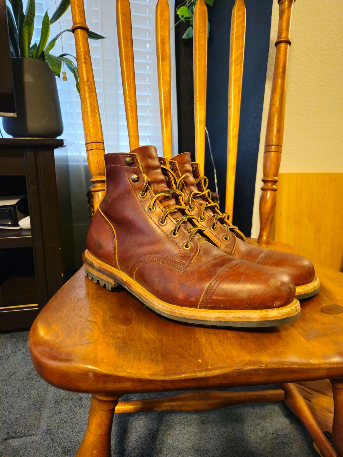Photo by jhiatt77 on April 2, 2026 of the Truman Cap Toe Boot in Seidel Redwood Double Shot.