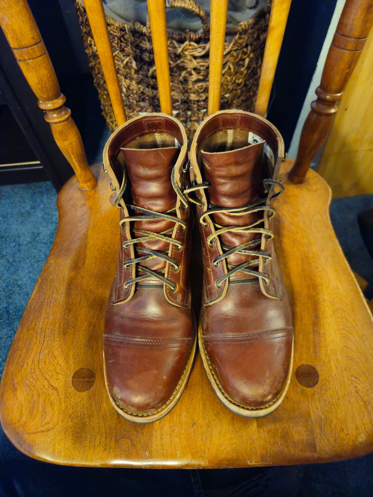 Photo by jhiatt77 on April 2, 2026 of the Truman Cap Toe Boot in Seidel Redwood Double Shot.