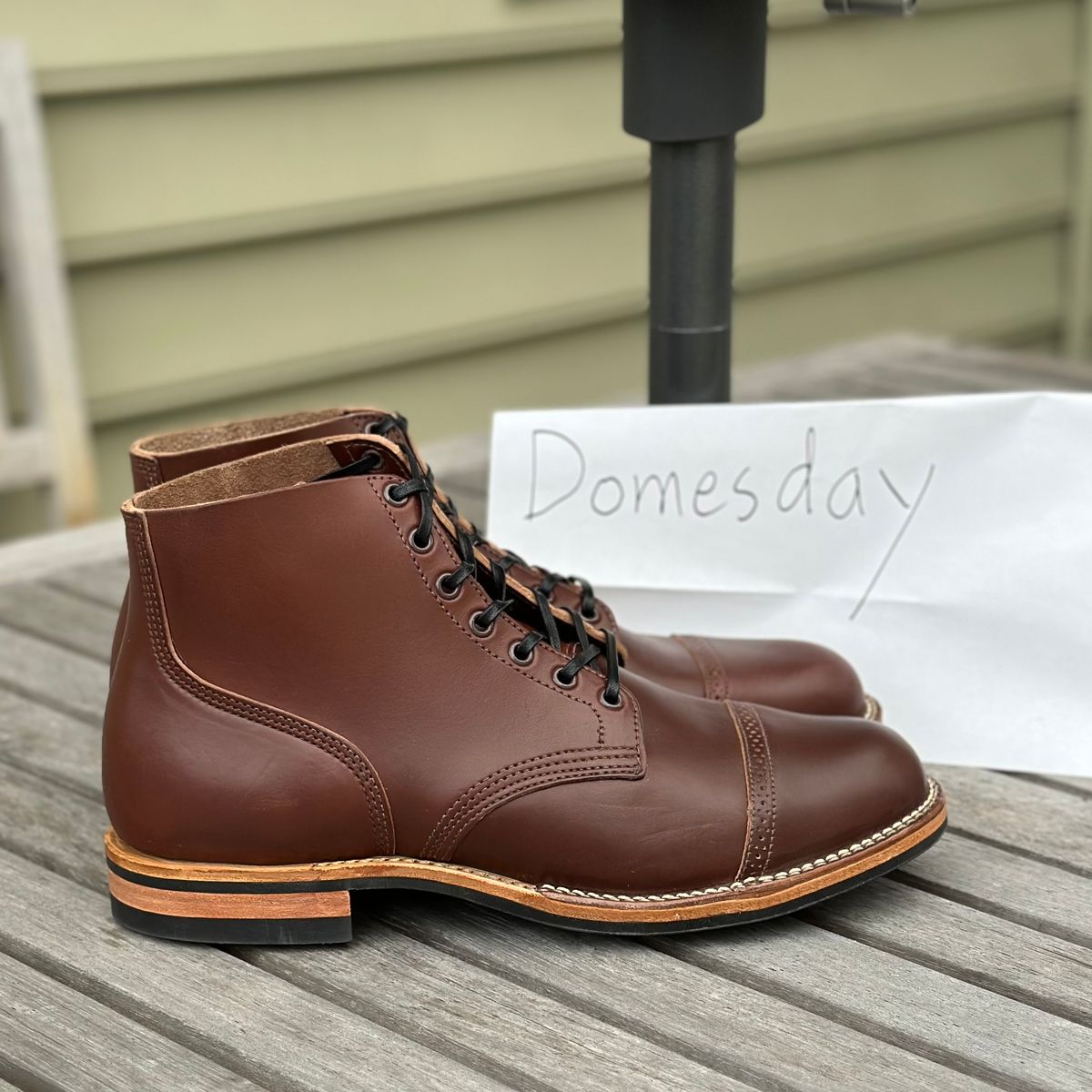 Photo by pnwelted on October 4, 2024 of the Viberg Service Boot BCT in Horween Pigment Brown Workshoe Butt.