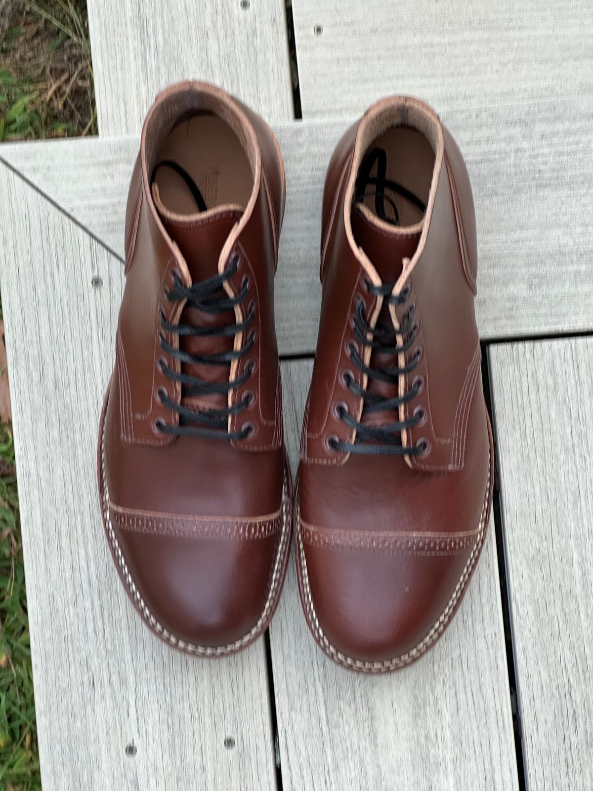 Photo by pnwelted on October 4, 2024 of the Viberg Service Boot BCT in Horween Pigment Brown Workshoe Butt.
