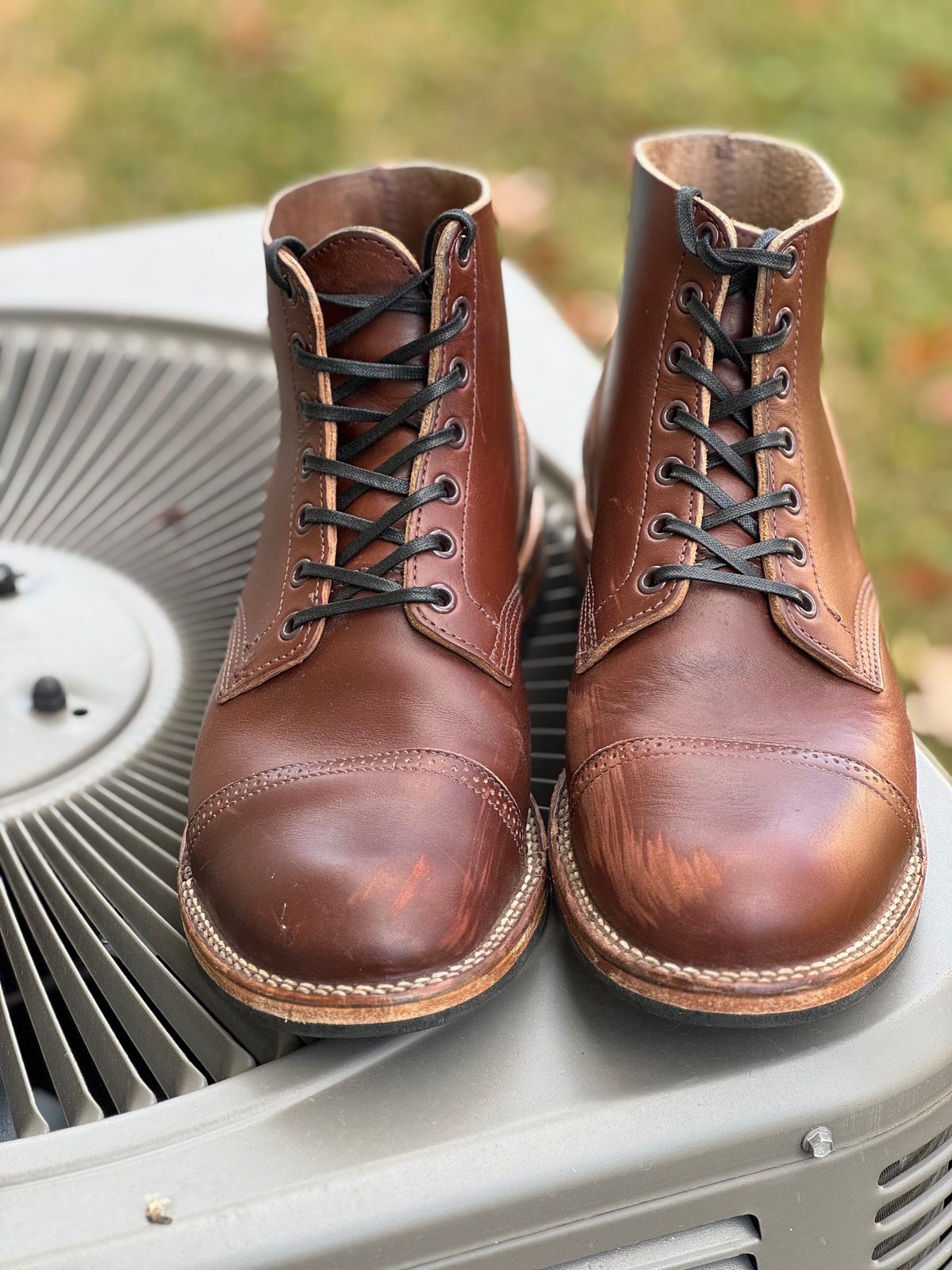 Photo by pnwelted on November 2, 2024 of the Viberg Service Boot BCT in Horween Pigment Brown Workshoe Butt.