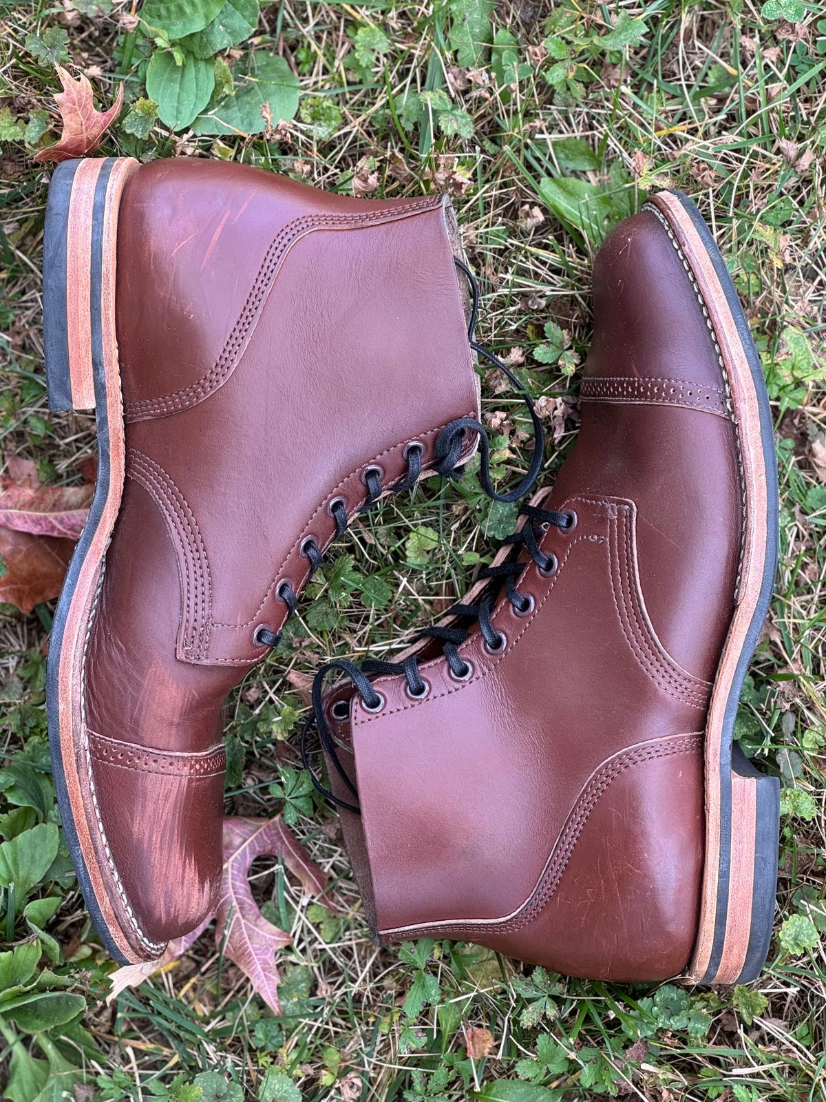 Photo by pnwelted on November 2, 2024 of the Viberg Service Boot BCT in Horween Pigment Brown Workshoe Butt.