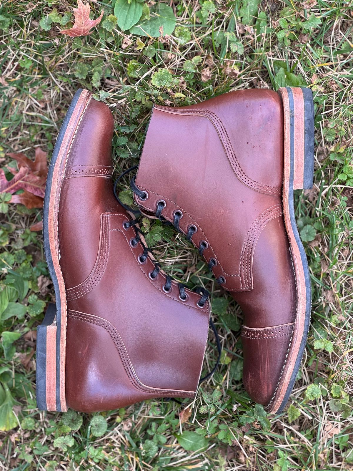 Photo by pnwelted on November 2, 2024 of the Viberg Service Boot BCT in Horween Pigment Brown Workshoe Butt.