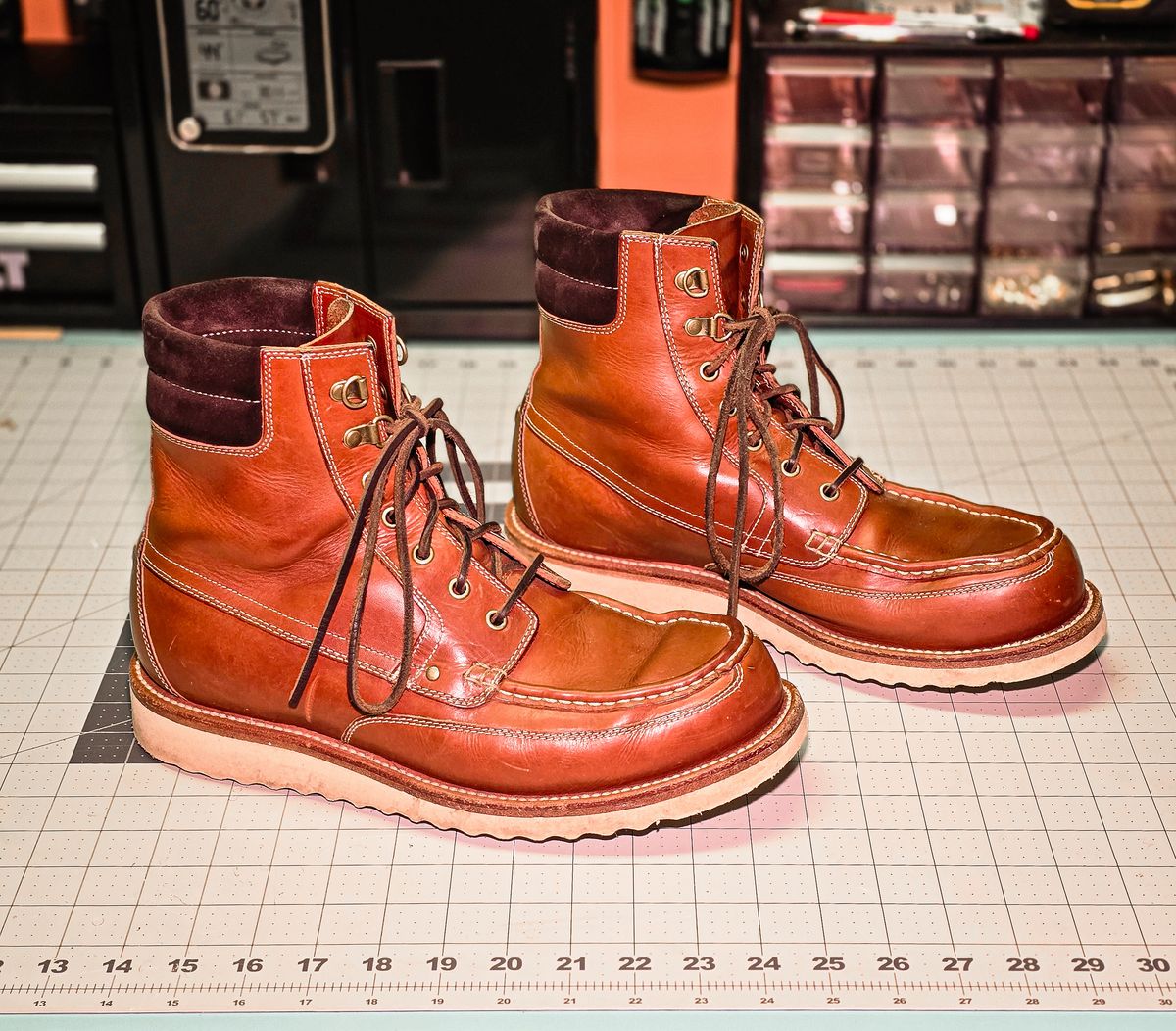 Photo by Indigo_Fade_Journal on December 1, 2025 of the Grant Stone Field Boot in Badalassi Carlo Saddle Tan Minerva.