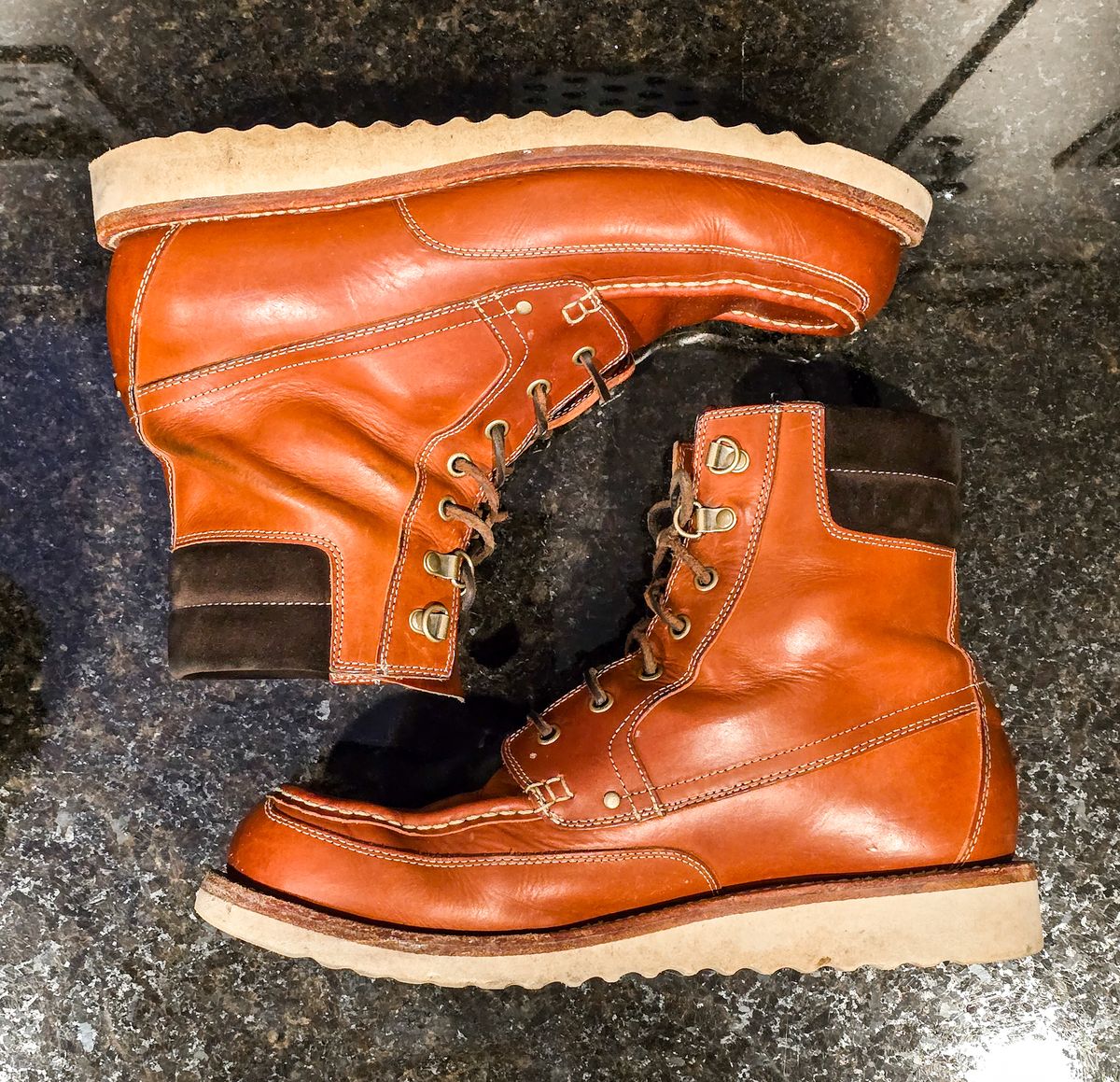 Photo by Indigo_Fade_Journal on February 5, 2026 of the Grant Stone Field Boot in Badalassi Carlo Saddle Tan Minerva.