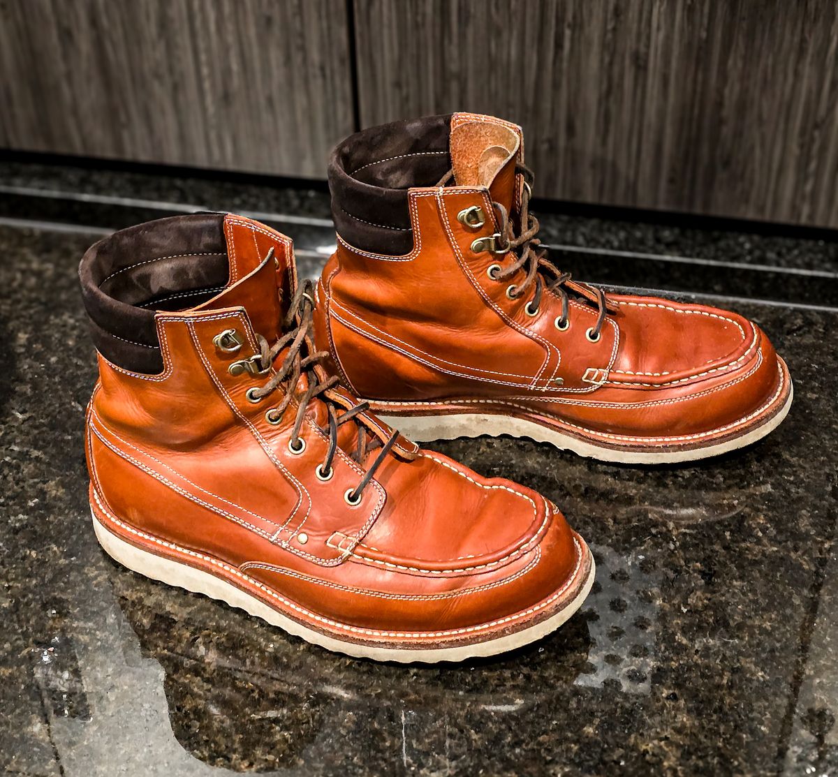 Photo by Indigo_Fade_Journal on February 5, 2026 of the Grant Stone Field Boot in Badalassi Carlo Saddle Tan Minerva.