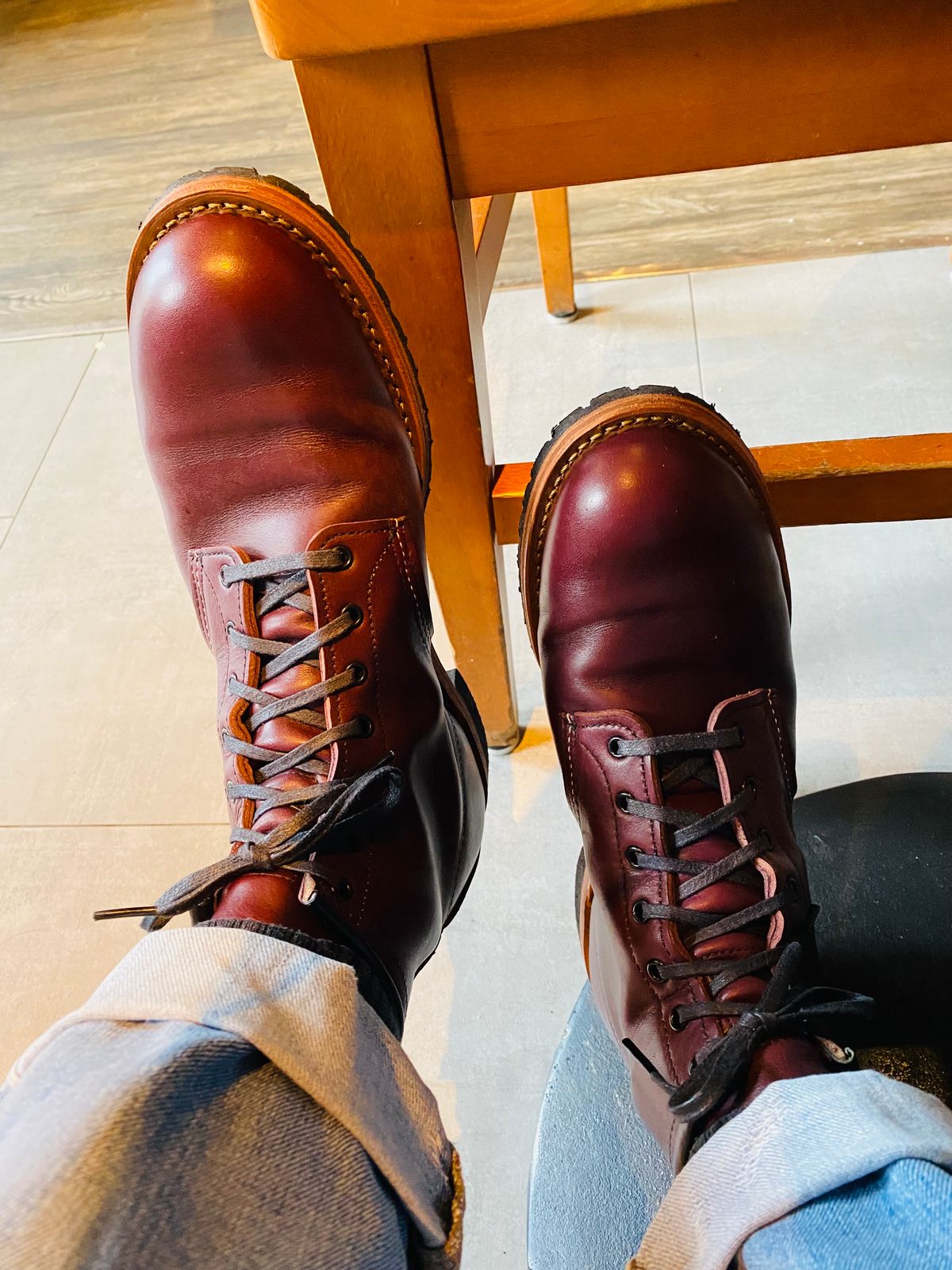 Photo by kevin on July 5, 2024 of the Red Wing Beckman in S.B. Foot Black Cherry Featherstone.