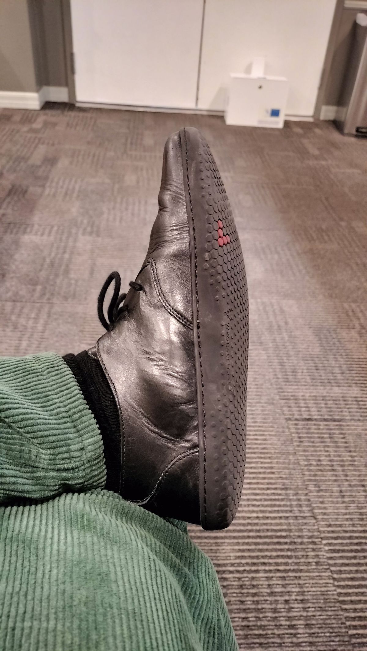 Photo by StuntTriple on August 1, 2025 of the Vivobarefoot RA III in Black Obsidian Leather.