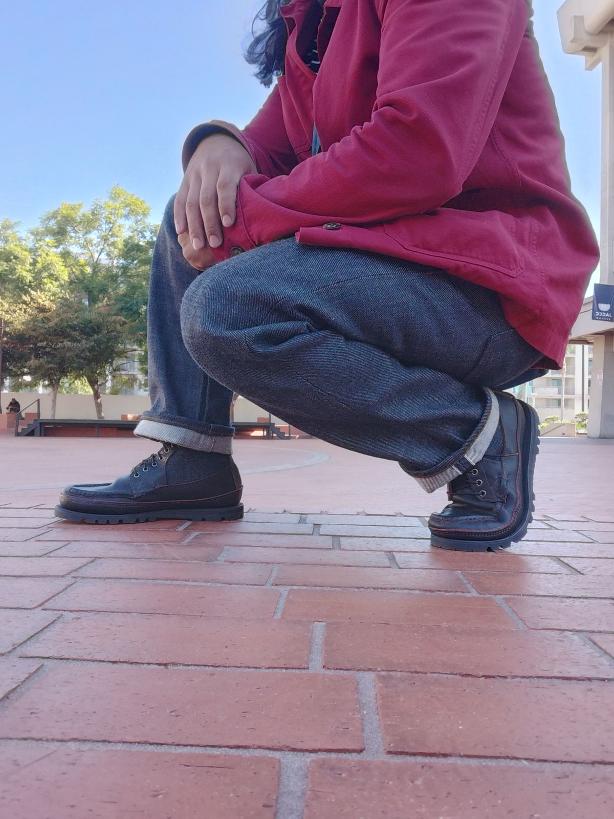 Photo by StuntTriple on November 9, 2025 of the Naked & Famous Denim Elephant 13 Red Core in Natural Vegetable Tan & 21oz Super Heavyweight Japanese Denim.