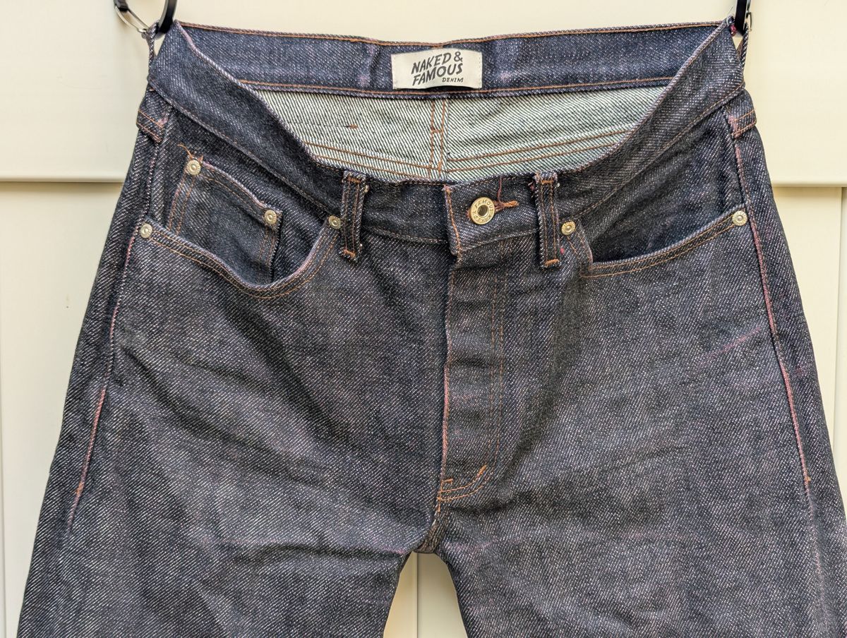 Photo by StuntTriple on March 30, 2026 of the Naked & Famous Denim Elephant 13 Red Core in Natural Vegetable Tan & 21oz Super Heavyweight Japanese Denim.