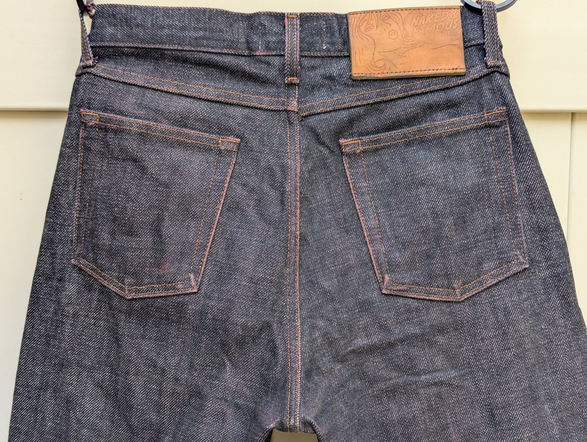 Photo by StuntTriple on March 30, 2026 of the Naked & Famous Denim Elephant 13 Red Core in Natural Vegetable Tan & 21oz Super Heavyweight Japanese Denim.