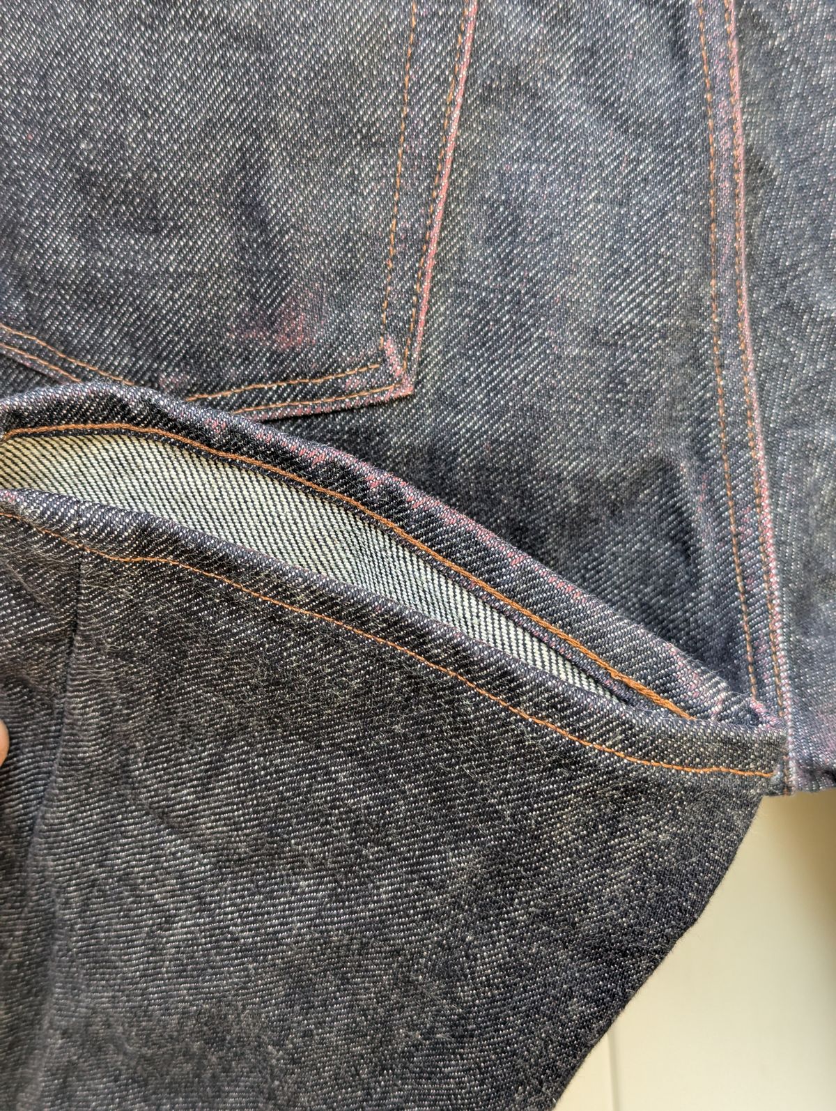 Photo by StuntTriple on March 30, 2026 of the Naked & Famous Denim Elephant 13 Red Core in Natural Vegetable Tan & 21oz Super Heavyweight Japanese Denim.