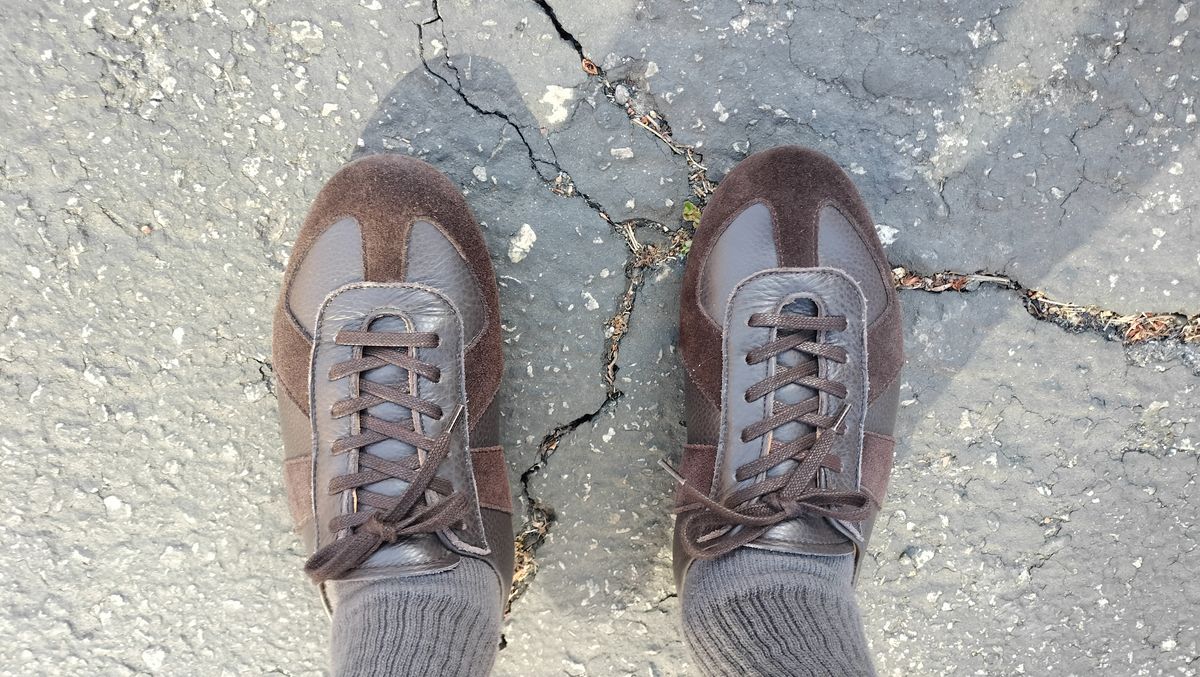 Photo by StuntTriple on August 7, 2025 of the Crown Northampton Adnitt Gat Shoe in Brown Calf Leather & Janus Calf Suede.