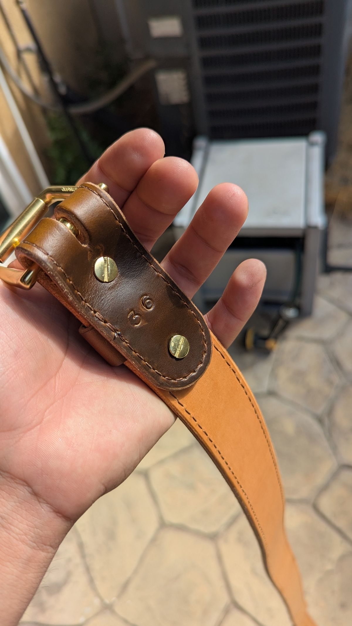 Photo by StuntTriple on October 7, 2025 of the Nicks Heritage Belt in Nicks / Horween Cognac Shackleton & Veg Tan Leather.