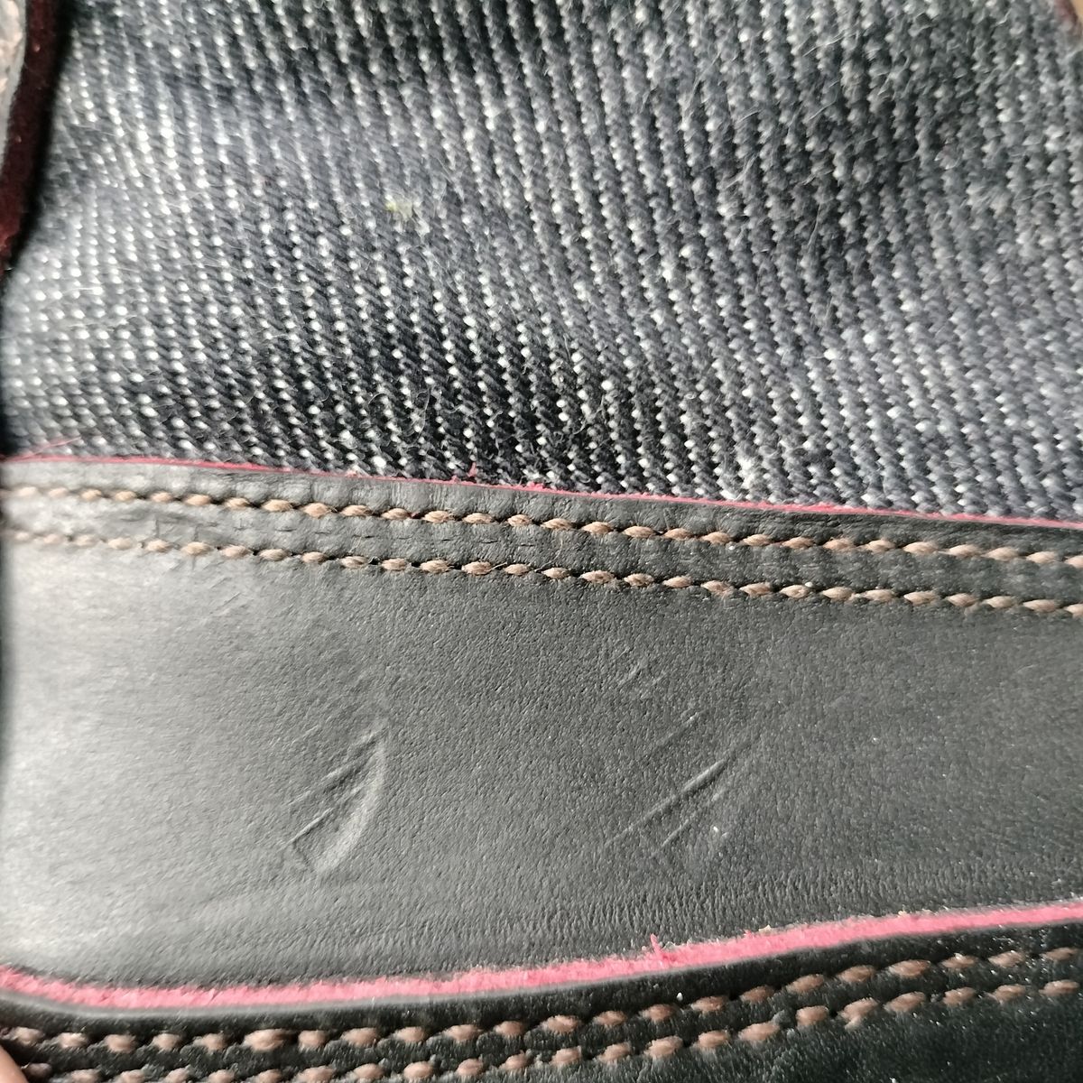 Photo by StuntTriple on October 22, 2025 of the Russell Moccasin Co. Rose Anvil X Naked & Famous X Russell Blood Core PH in Seidel x Rose Anvil "Blood Core" Leather & 21oz Elephant 13 Red Core Denim.